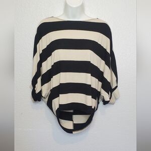 Striped Black & Cream Cropped Slouchy Dolman Knit Top Size Medium